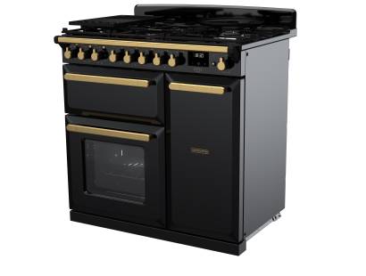 Rangemaster ESDL90DFPGBLAB1 Estel Deluxe Dual Fuel Black Brass Range Cooker