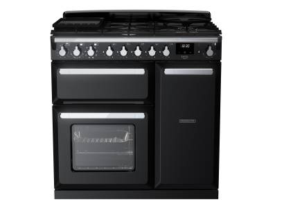 Rangemaster ESDL90DFPGBLCM1 - 90cm Estel Deluxe Dual Fuel Black Gloss Chrome Range Cooker 14976