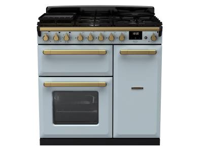 Rangemaster ESDL90DFPMSBAB1 - 90cm Estel Deluxe Dual Fuel Misty Blue Antique Brass Range Cooker 18036