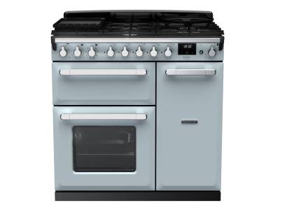 Rangemaster ESDL90DFPMSBCM1 - 90cm Estel Deluxe Dual Fuel Misty Blue Chrome Range Cooker 14981