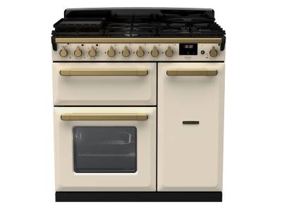 Rangemaster ESDL90DFPPCRAB1 - 90cm Estel Deluxe Dual Fuel Pale Cream Antique Brass Range Cooker 18034