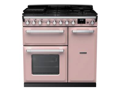 Rangemaster ESDL90DFPPPKCM1 - 90cm Estel Deluxe Dual Fuel Pale Pink Chrome Range Cooker 14982