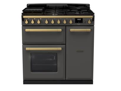 Rangemaster ESDL90DFPSLTAB1 - 90cm Estel Deluxe Dual Fuel Slate Antique Brass Range Cooker 18033