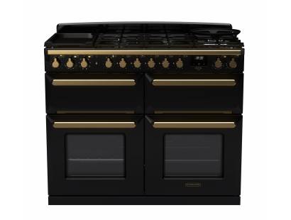 Rangemaster ESDLB110DFPGBLAB1 - 110cm Estel Deluxe Dual Fuel Gloss Black Antique Brass Range Cooker 18144