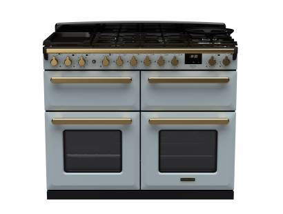 Rangemaster ESDLB110DFPMSBAB1 - 110cm Estel Deluxe Dual Fuel Misty Blue Antique Brass Range Cooker 18148