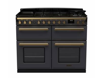 Rangemaster ESDLB110DFPSLTAB1 - 110cm Estel Deluxe Dual Fuel Slate Antique Brass Range Cooker 18145