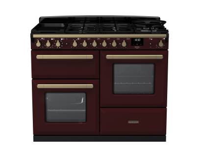 Rangemaster ESDLO110DFPBORAB1 - 110cm Estel Deluxe Dual Fuel Bordeaux Antique Brass Range Cooker 18105