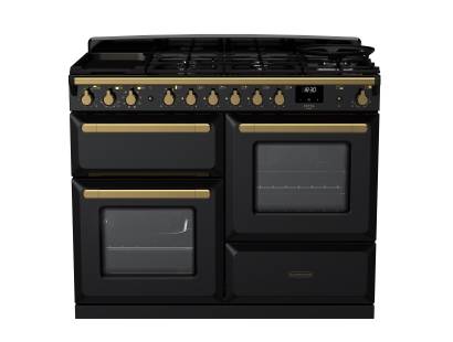 Rangemaster ESDLO110DFPGBLAB1 - 110cm Estel Deluxe Dual Fuel Gloss Black Antique Brass Range Cooker 18102
