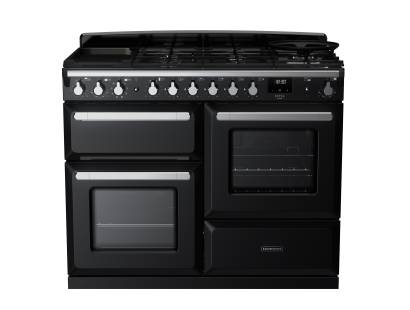 Rangemaster ESDLO110DFPGBLCM1 - 110cm Estel Deluxe Dual Fuel Gloss Black Chrome Range Cooker 15146