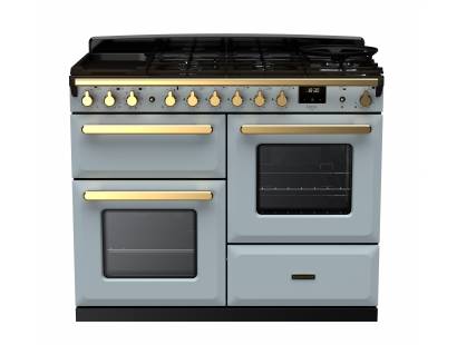 Rangemaster ESDLO110DFPMSBAB1 - 110cm Estel Deluxe Dual Fuel Misty Blue Antique Brass Range Cooker 18106