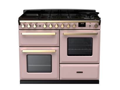 Rangemaster ESDLO110DFPPPKAB1 - 110cm Estel Deluxe Dual Fuel Pale Pink Antique Brass Range Cooker 18107