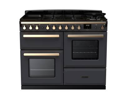 Rangemaster ESDLO110DFPSLTAB1 - 110cm Estel Deluxe Dual Fuel Slate Antique Brass Range Cooker 18103