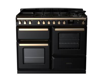 Rangemaster ESDLO110EIPGBLAB1 - 110cm Estel Deluxe Induction Gloss Black Antique Brass Range Cooker 18123