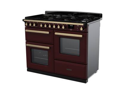 Rangemaster Estel Deluxe 110 Dual Fuel Bordeaux Antique Brass Range Cooker