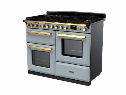 Rangemaster Estel Deluxe 110 Dual Fuel Misty Blue Antique Brass Range Cooker