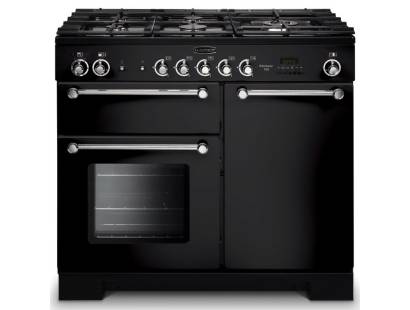 Rangemaster KCH100NGFBLC - 100cm Kitchener Natural Gas Black Chrome Range Cooker 111940