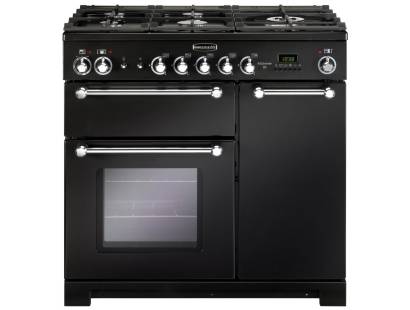 Rangemaster KCH90DFFBLC - 90cm Kitchener Dual Fuel Black Chrome Range Cooker 81420