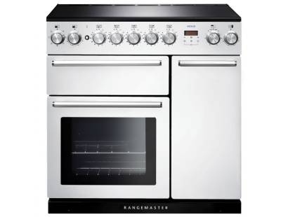 Rangemaster NEX90EIWHC - 90cm Nexus Electric Induction White Chrome Range Cooker 106200