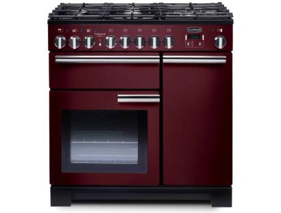 Rangemaster PDL90DFFCYC - 90cm Professional Deluxe Dual Fuel Cranberry Chrome Range Cooker 97620