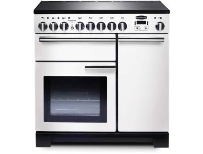 Rangemaster PDL90EIWHC - 90cm Professional Deluxe Electric Induction White Chrome Range Cooker 98740