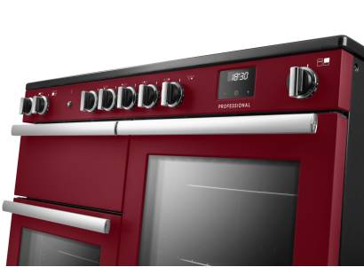 Rangemaster Professional 110 Bordeaux Induction Range Cooker close-up view of control knobs and LED touch display fascia
