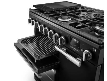 Rangemaster Professional Deluxe 90 Black Flexi-Grill with telescopic runners and full or half-width grilling
