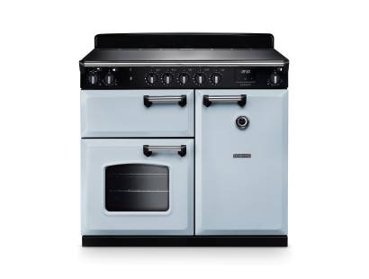 Rangmaster CL100EIPMSBCM1 100cm classic induction range cooker in misty blue with chrome trim
