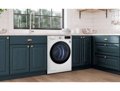 Roomset view of the LG FDV709W in a modern kitchen