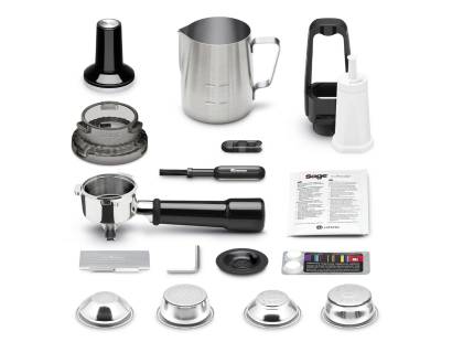 Sage Barista Pro with included accessories portafilter, milk jug, tamper, and cleaning kit