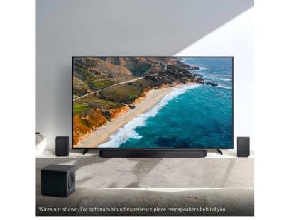 Samsung Q930F rear speakers and subwoofer placed in home entertainment setup