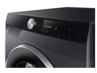 Samsung black heat pump tumble dryer with interior drum light