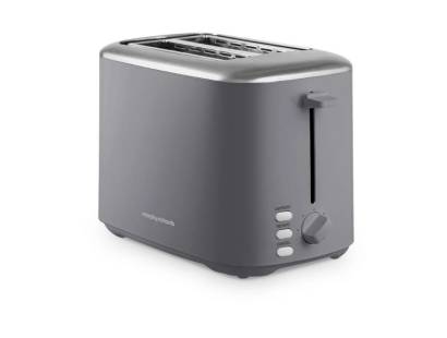 Side angle view of the Morphy Richards Equip 2 Slice Toaster in Grey
