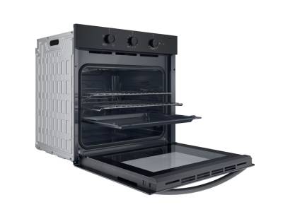 Side open view of Indesit IO232HBUK with visible tilting grill and manual dials