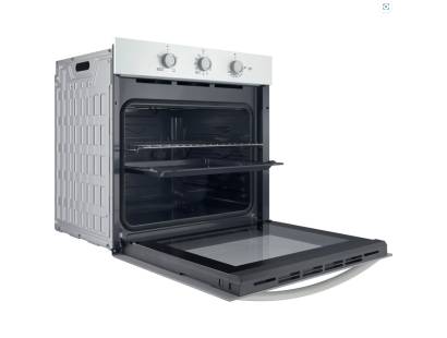 Side open view of Indesit IO232HW with tilting grill and manual dials