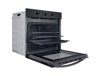 Side open view of Indesit IO233BUK with tilting grill and dials