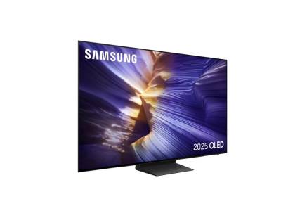 Side profile of Samsung 77 inch OLED TV showcasing sleek Infinity One Design