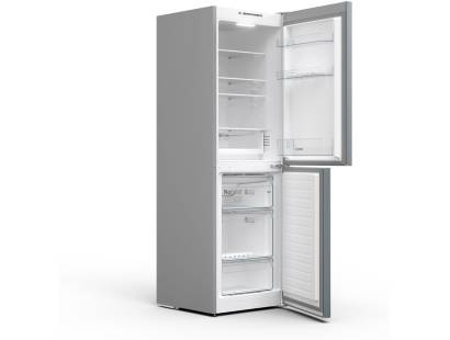 Side view of Bosch KGN34NLEAG freestanding fridge freezer in silver finish