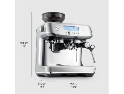 Side view of Sage Barista Pro showing compact dimensions 35.4 x 34.3 x 40.6 cm