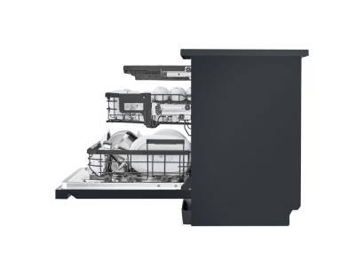 Side view of the LG DF587HMS in matte black with racks on view