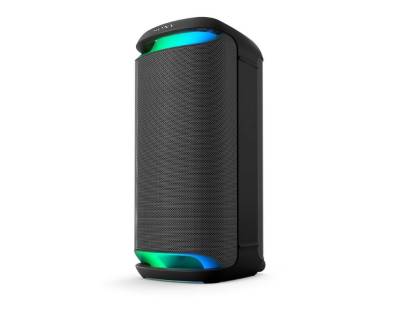 Sony SRSXV800B wireless portable speaker front view with LED lighting