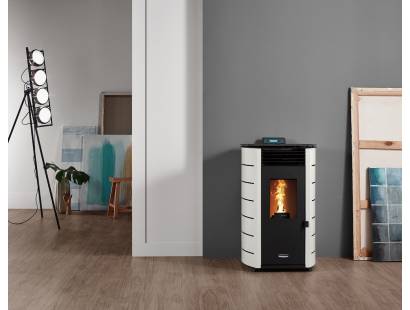  Stanley Solis K100SPWH Pellet Stove - Curved White Sides