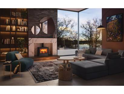 Stovax Riva2 66 Freestanding wood burning stove in contemporary home interior