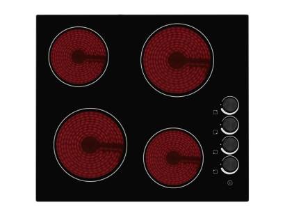 Top view of Culina UBCH60KCR 60cm black glass ceramic hob with 4 zones and right-hand rotary controls