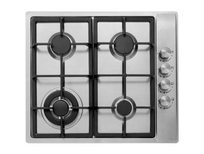 Top view of Culina UBGHDFFJ60.1 60cm stainless steel gas hob with cast iron pan stands and right-side rotary controls