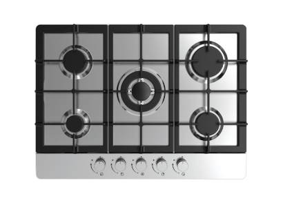 Top view of Culina UBGHDFFJ70.1 70cm stainless steel gas hob with cast iron pan stands and front rotary controls