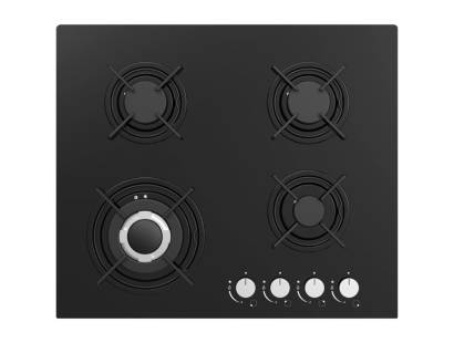 Top view of Culina UBGHJ607 60cm black glass gas hob with front rotary controls and pro satin pan stands
