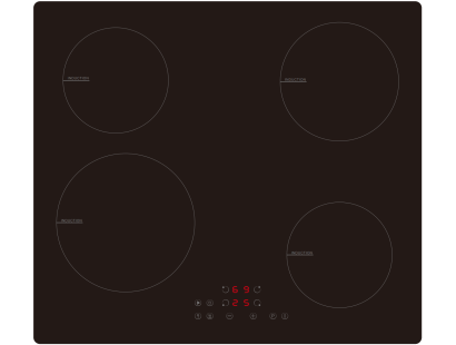 Top view of Culina UBIND60MT 60cm black glass induction hob with touch controls and LED display