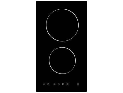 Top view of Culina UBTC30FLC 30cm ceramic domino hob in black glass with touch controls and 2 cooking zones