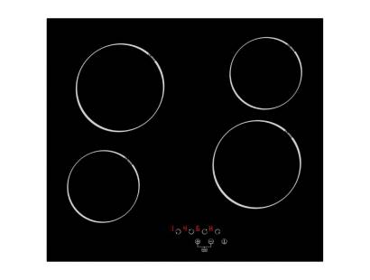 Top view of Culina UBTCC60F 60cm black glass ceramic hob with 4 zones and touch controls