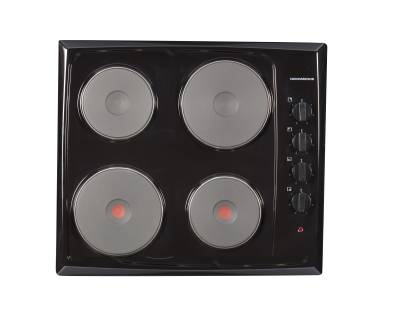 Top view of NordMende HE62BL 60cm solid plate hob with four cooking zones